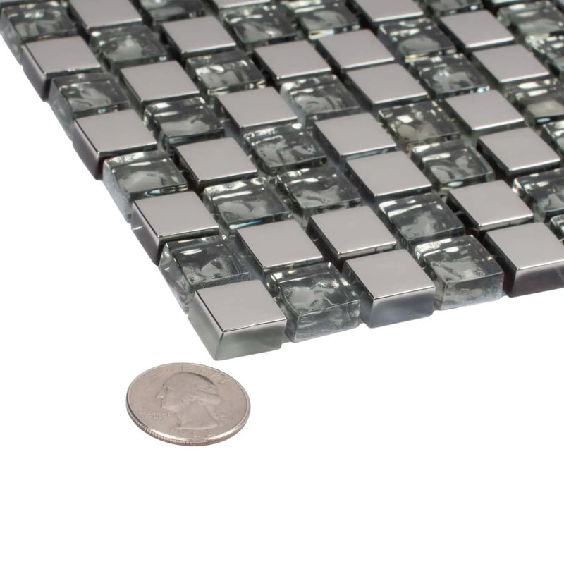 Silver Gray 12x12 Glossy Square Glass Mosaic Tile (5 pack, 4.75 sq ft/case) by Apollo Tile