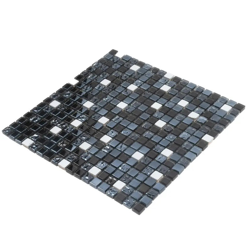 Blue 12x12 Glossy Textured Square Glass Metal Mosaic Tile (5 pack, 4.75 sq ft/case) by Apollo Tile