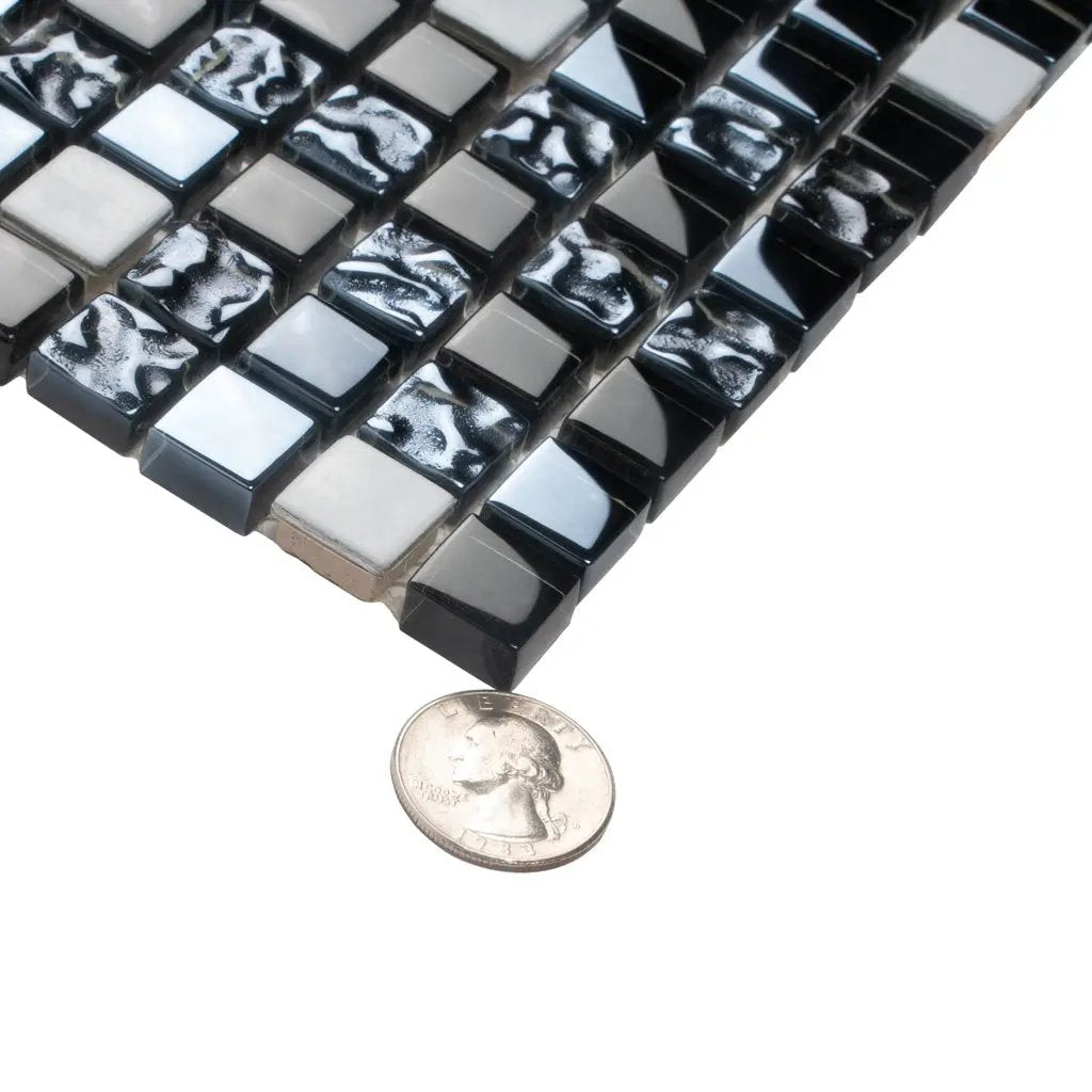 Blue 12x12 Glossy Textured Square Glass Metal Mosaic Tile (5 pack, 4.75 sq ft/case) by Apollo Tile