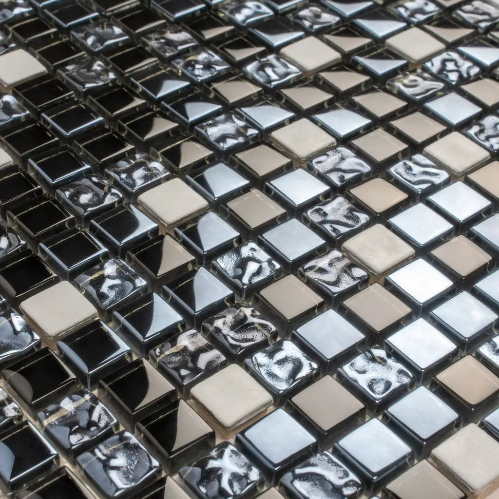 Blue 12x12 Glossy Textured Square Glass Metal Mosaic Tile (5 pack, 4.75 sq ft/case) by Apollo Tile
