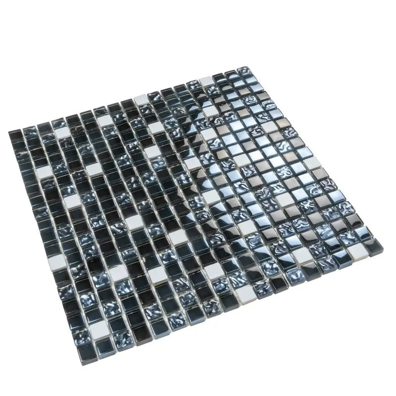 Blue 12x12 Glossy Textured Square Glass Metal Mosaic Tile (5 pack, 4.75 sq ft/case) by Apollo Tile