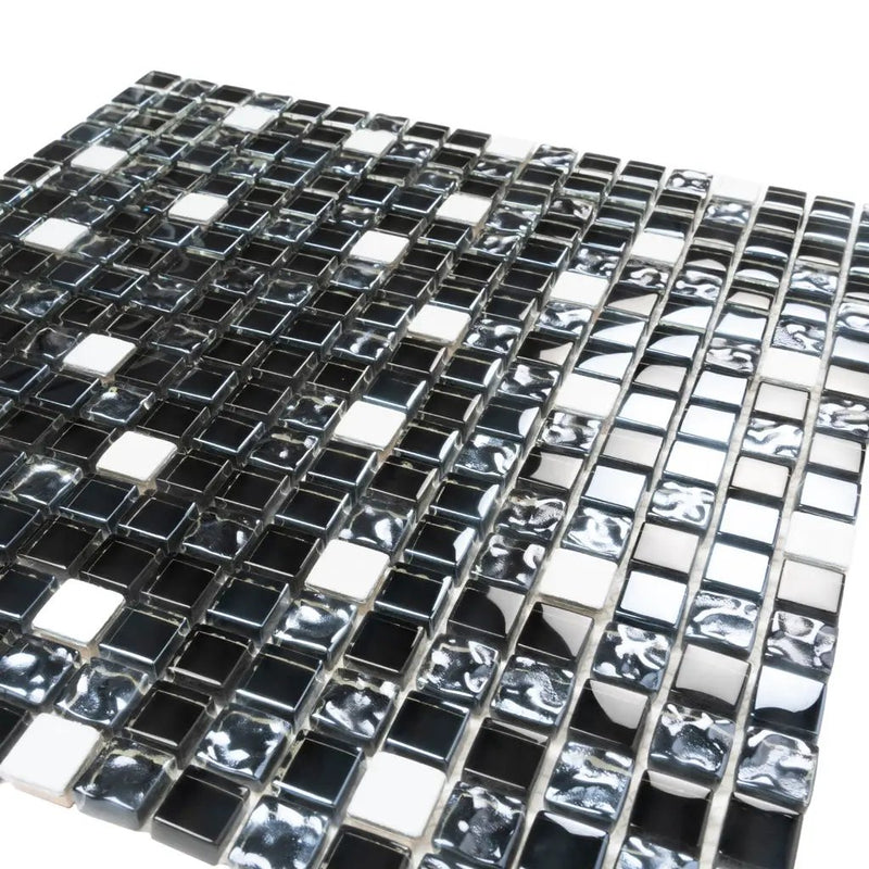 Blue 12x12 Glossy Textured Square Glass Metal Mosaic Tile (5 pack, 4.75 sq ft/case) by Apollo Tile