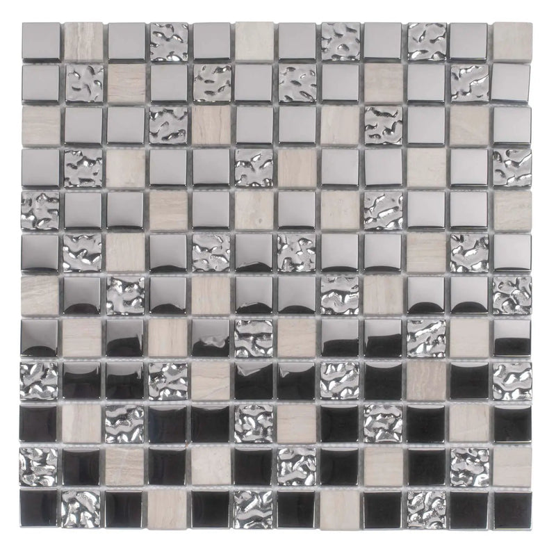 Light Gray 12x12 Polished Textured Square Glass Stone Mosaic Tile (5 pack, 4.75 sq ft/case) by Apollo Tile