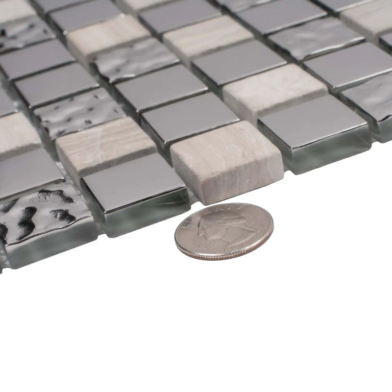 Light Gray 12x12 Polished Textured Square Glass Stone Mosaic Tile (5 pack, 4.75 sq ft/case) by Apollo Tile