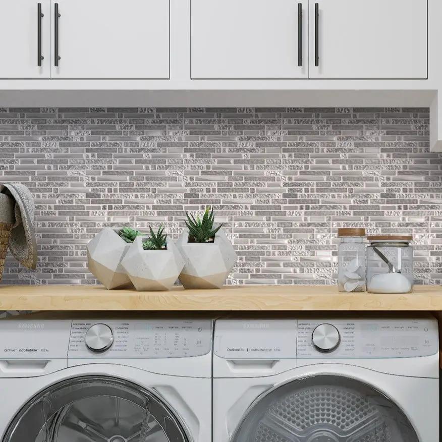 Silver 12x12 Glossy Matte Linear Glass Mosaic Tile (5 pack, 4.79 sq ft/case) by Apollo Tile