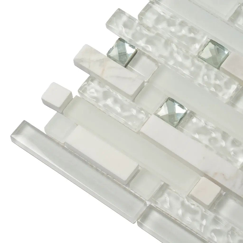 White 12x12 Glossy Matte Brick Glass Mosaic Tile (5 pack, 4.83 sq ft/case) by Apollo Tile