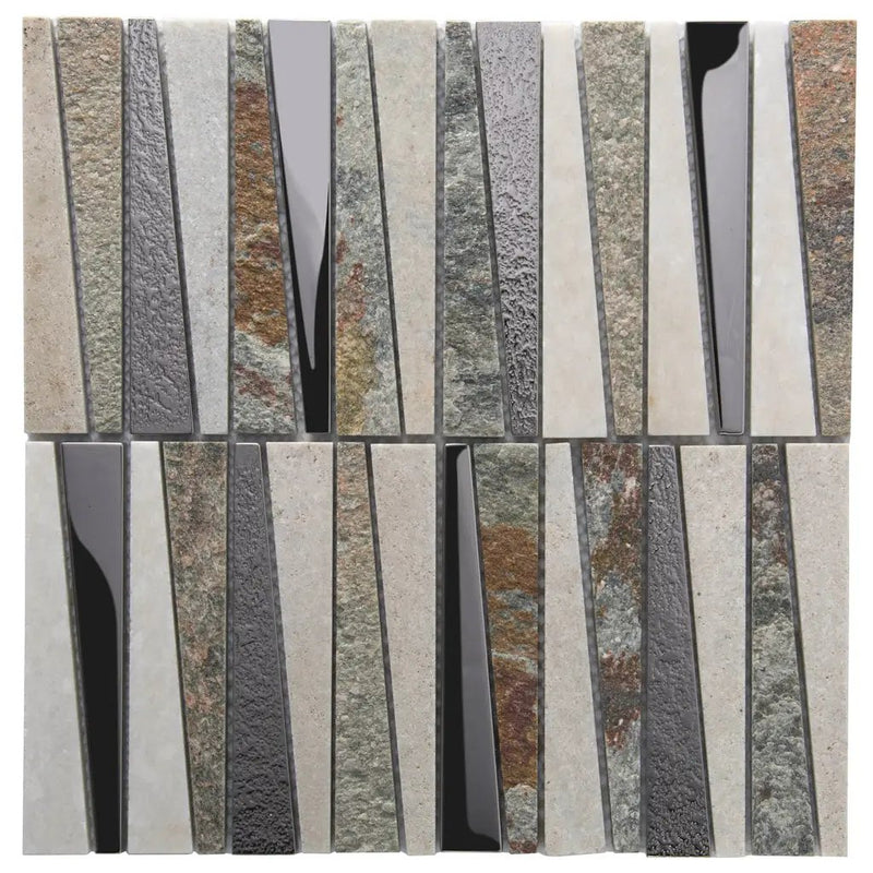 White Brown 12x12 Polished Textured Trapezium Glass Stone Mosaic Tile (5 pack, 4.83 sq ft/case) by Apollo Tile