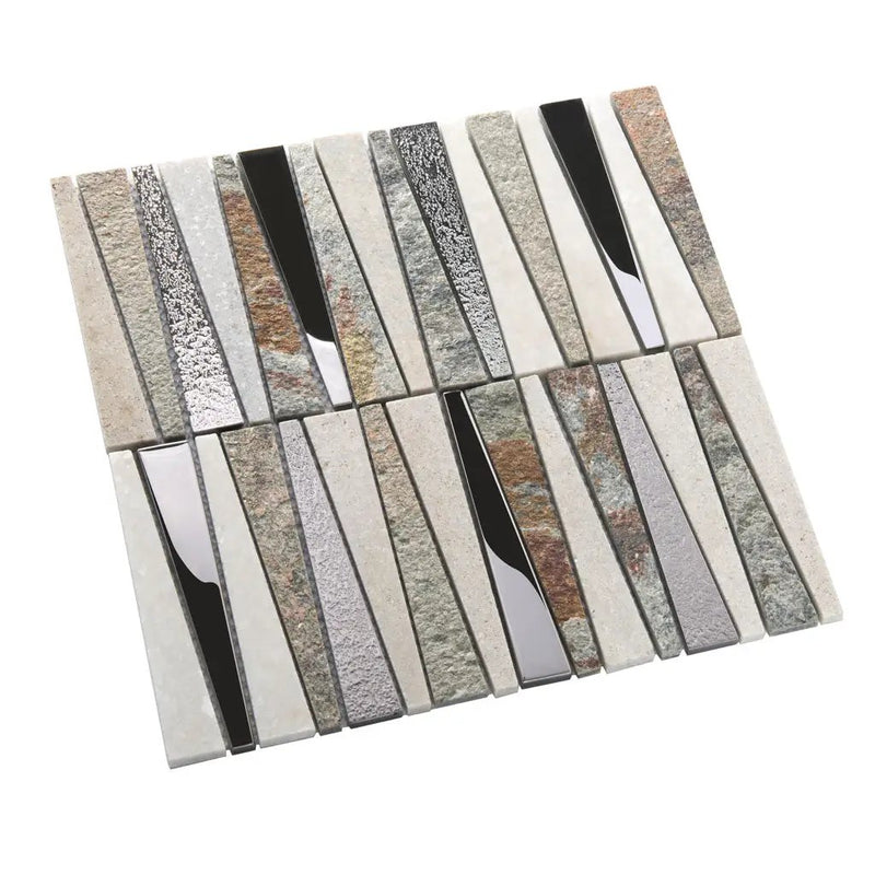 White Brown 12x12 Polished Textured Trapezium Glass Stone Mosaic Tile (5 pack, 4.83 sq ft/case) by Apollo Tile