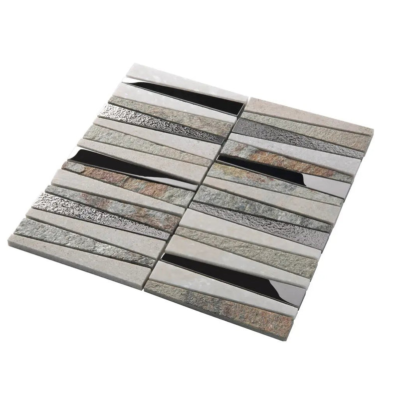 White Brown 12x12 Polished Textured Trapezium Glass Stone Mosaic Tile (5 pack, 4.83 sq ft/case) by Apollo Tile