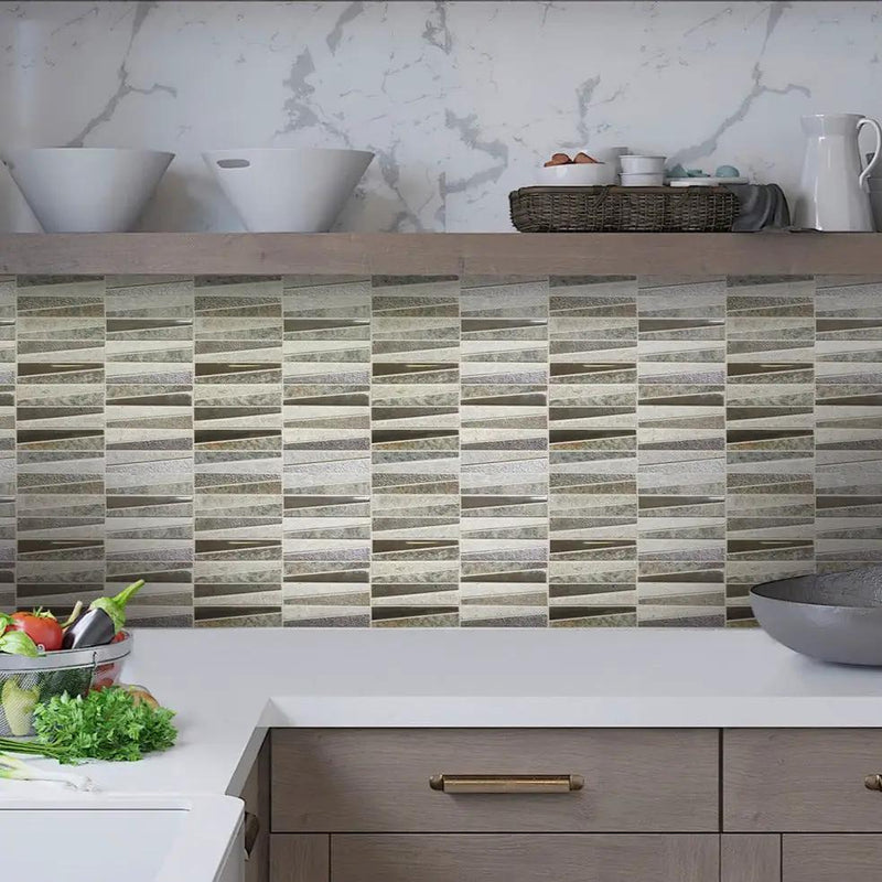 White Brown 12x12 Polished Textured Trapezium Glass Stone Mosaic Tile (5 pack, 4.83 sq ft/case) by Apollo Tile