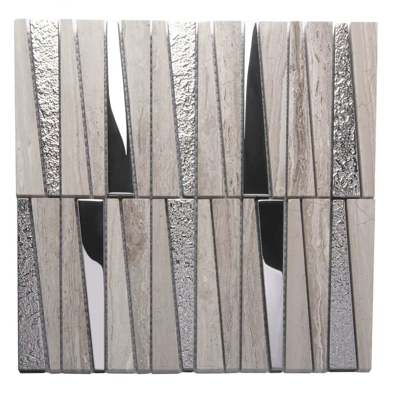 Gray 12x12 Polished Textured Trapezium Glass Stone Mosaic Tile (5 pack, 4.83 sq ft/case) by Apollo Tile