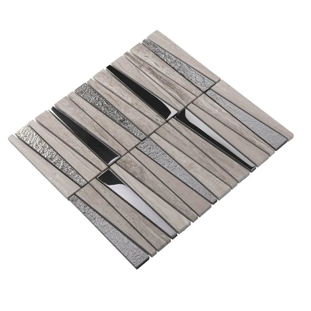 Gray 12x12 Polished Textured Trapezium Glass Stone Mosaic Tile (5 pack, 4.83 sq ft/case) by Apollo Tile