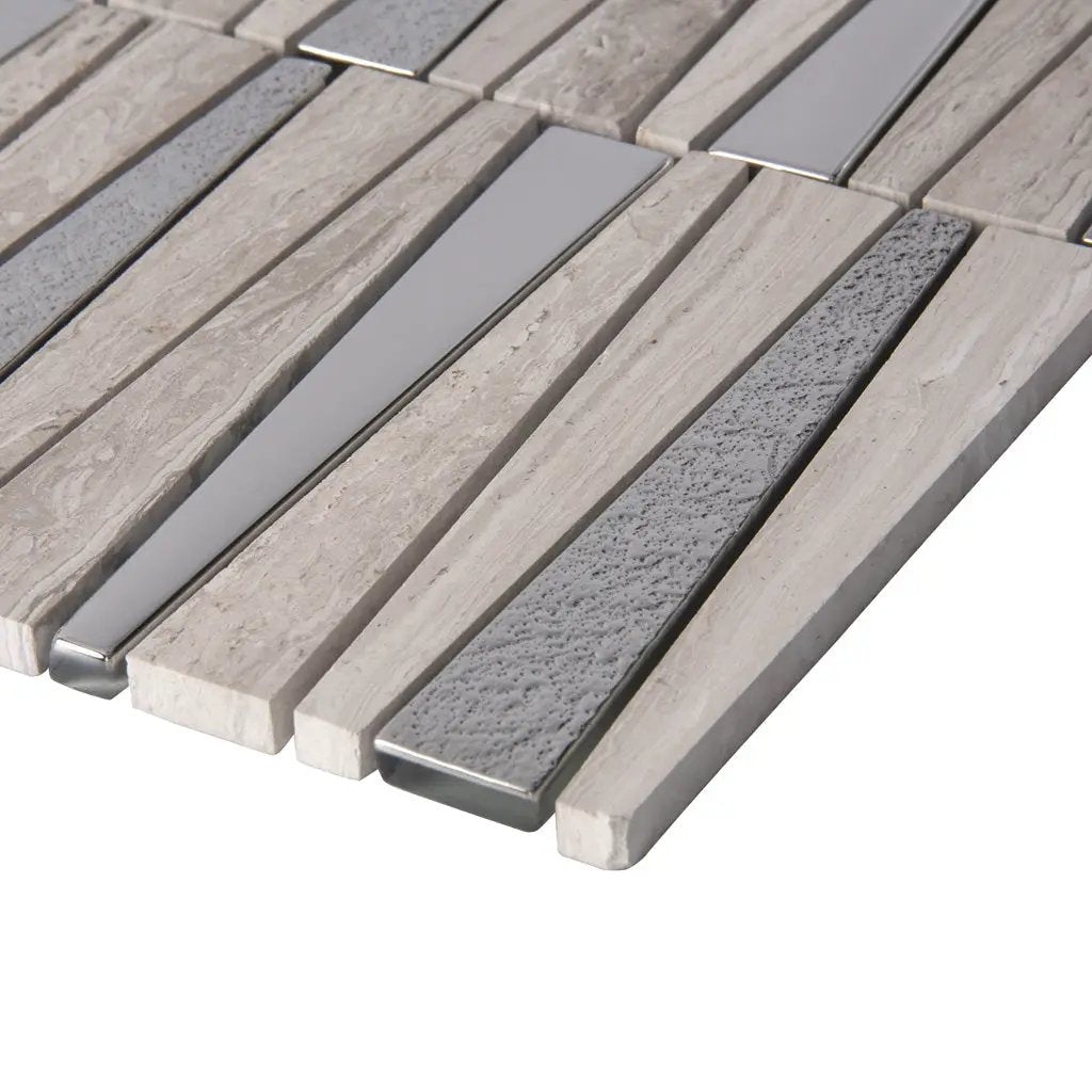 Gray 12x12 Polished Textured Trapezium Glass Stone Mosaic Tile (5 pack, 4.83 sq ft/case) by Apollo Tile
