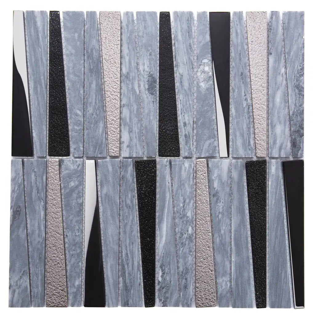 Blue Gray 12x12 Polished Textured Trapezium Glass Stone Mosaic Tile (5 pack, 4.83 sq ft/case) by Apollo Tile