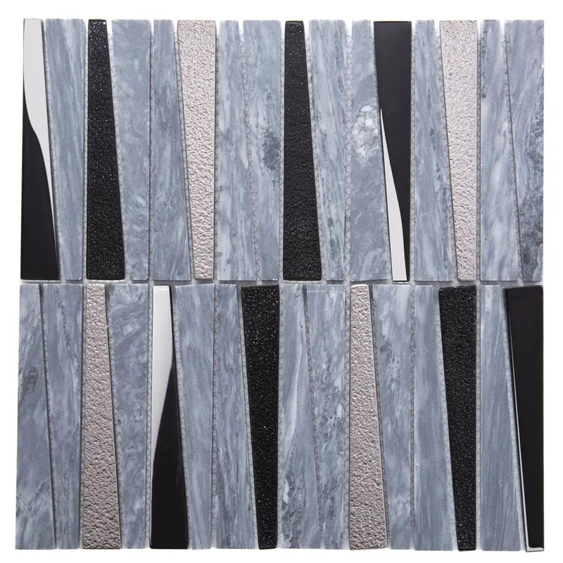 Blue Gray 12x12 Polished Textured Trapezium Glass Stone Mosaic Tile (5 pack, 4.83 sq ft/case) by Apollo Tile