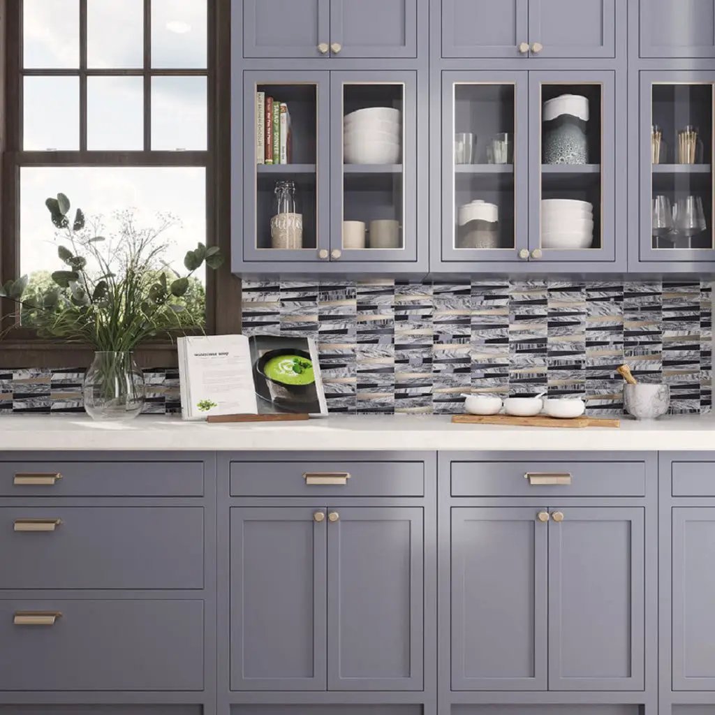 Blue Gray 12x12 Polished Textured Trapezium Glass Stone Mosaic Tile (5 pack, 4.83 sq ft/case) by Apollo Tile