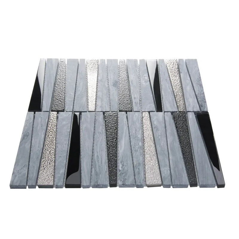 Blue Gray 12x12 Polished Textured Trapezium Glass Stone Mosaic Tile (5 pack, 4.83 sq ft/case) by Apollo Tile