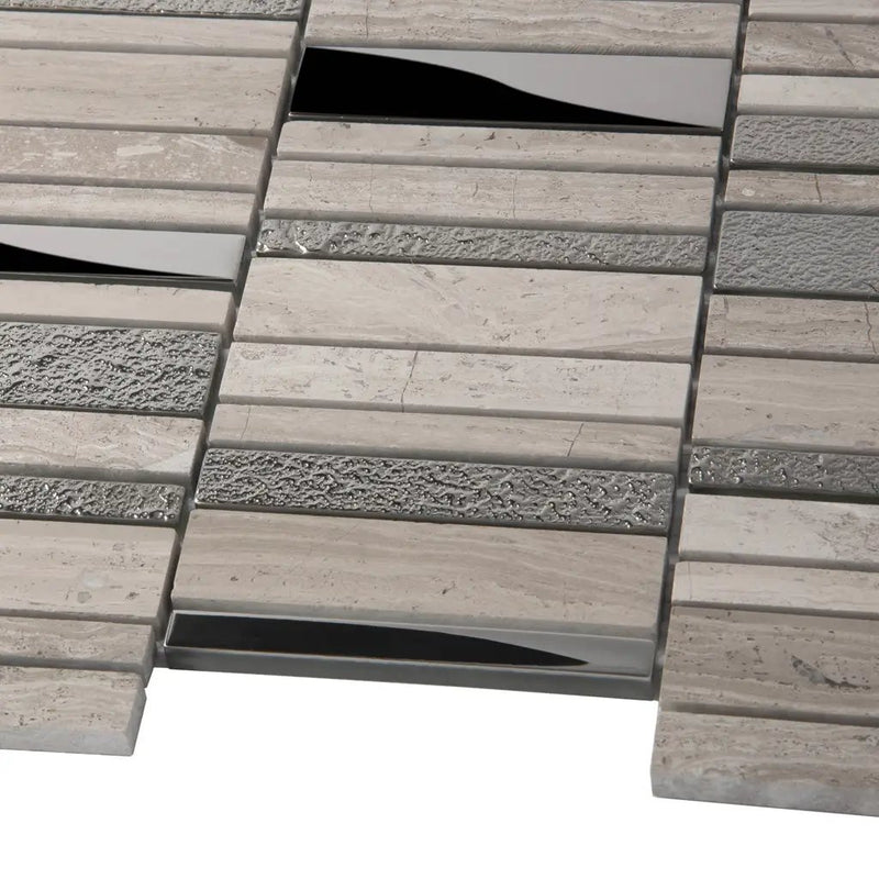 Brown Gray 12x12 Polished Textured Brick Glass Stone Mosaic Tile (5 pack, 4.83 sq ft/case) by Apollo Tile