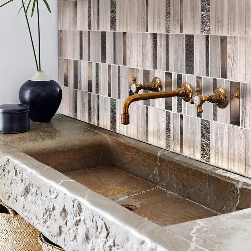 Brown Gray 12x12 Polished Textured Brick Glass Stone Mosaic Tile (5 pack, 4.83 sq ft/case) by Apollo Tile