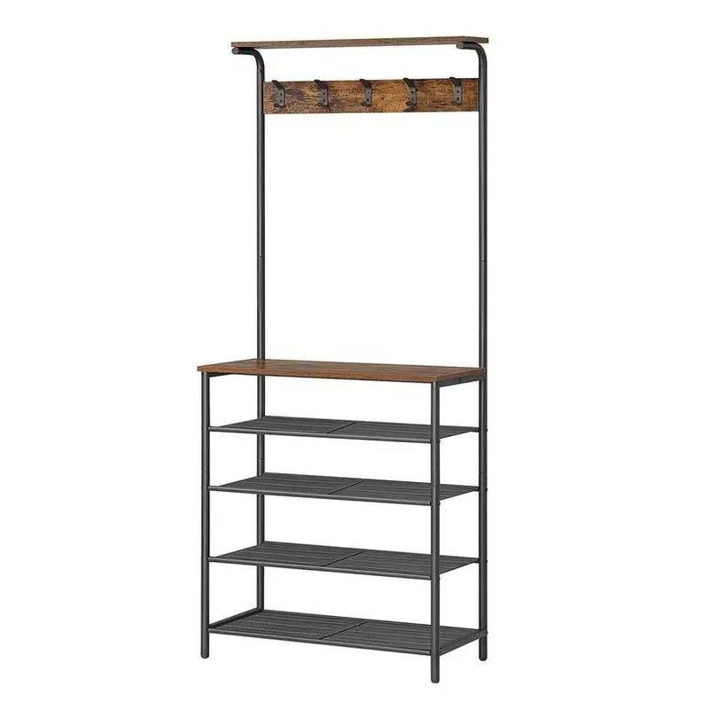 Modern Industrial Style Hall Tree Coat Rack Entryway Shoe Rack with 4 Shelves by HomePacific
