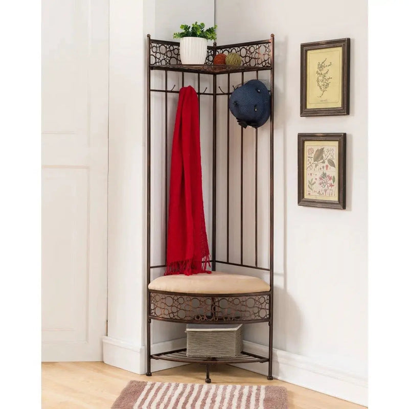 Metal Corner Hall Tree Foyer Entryway Shoe Storage Bench Coat Rack in Copper by HomePacific