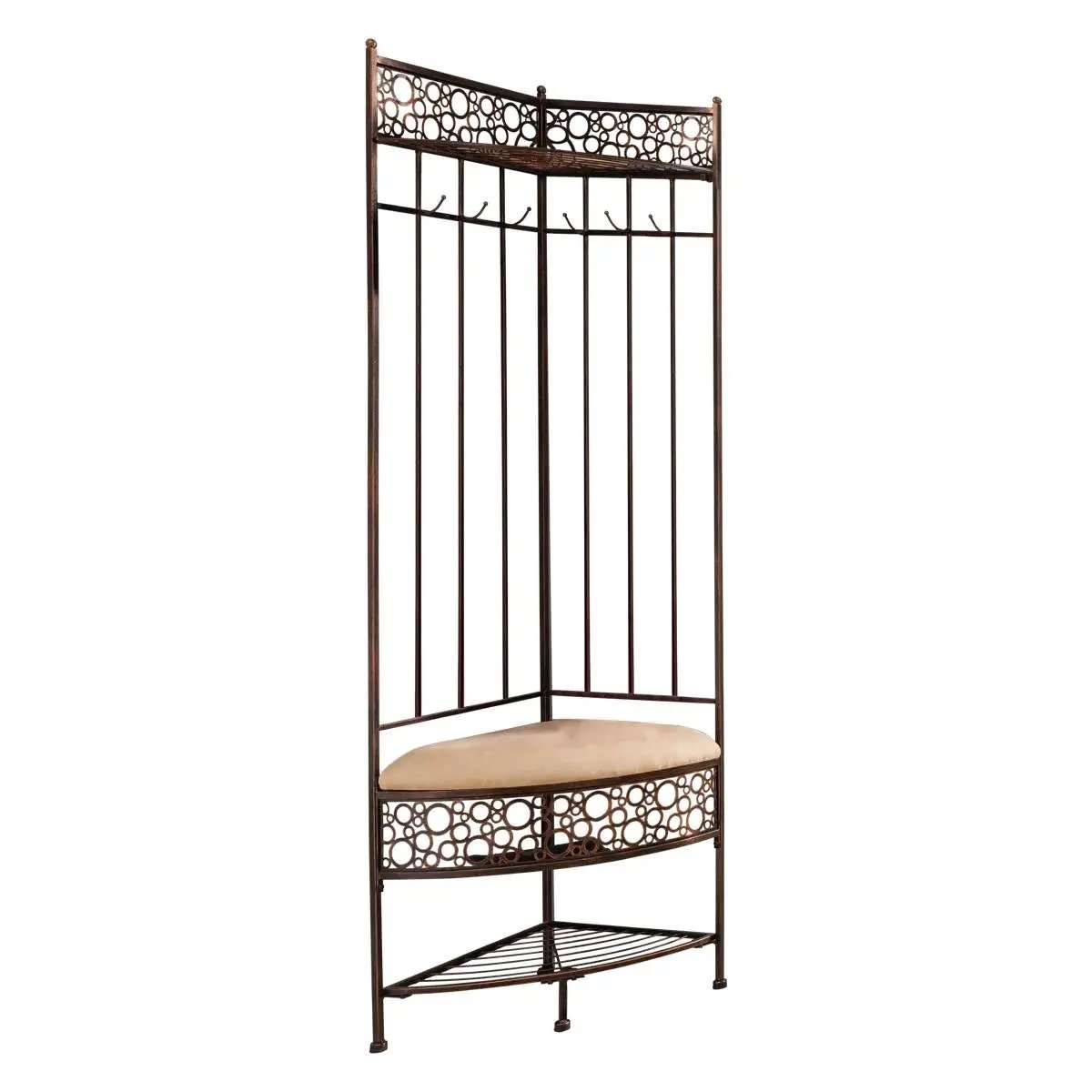 Metal Corner Hall Tree Foyer Entryway Shoe Storage Bench Coat Rack in Copper by HomePacific