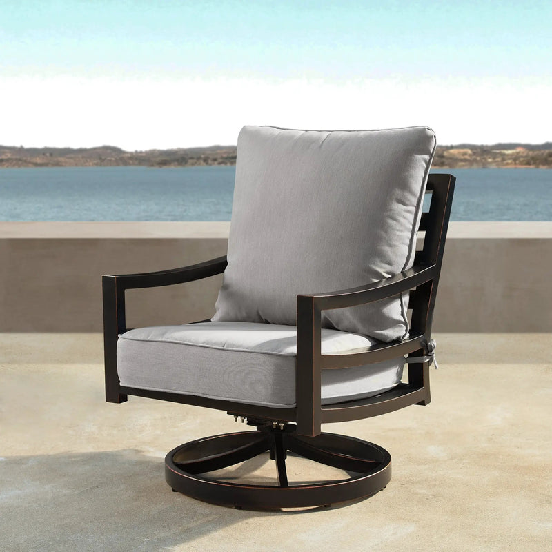 Aluminum Modern Deep Seating Swivel Rocking Club Chairs Grey Cushions by Sharicks
