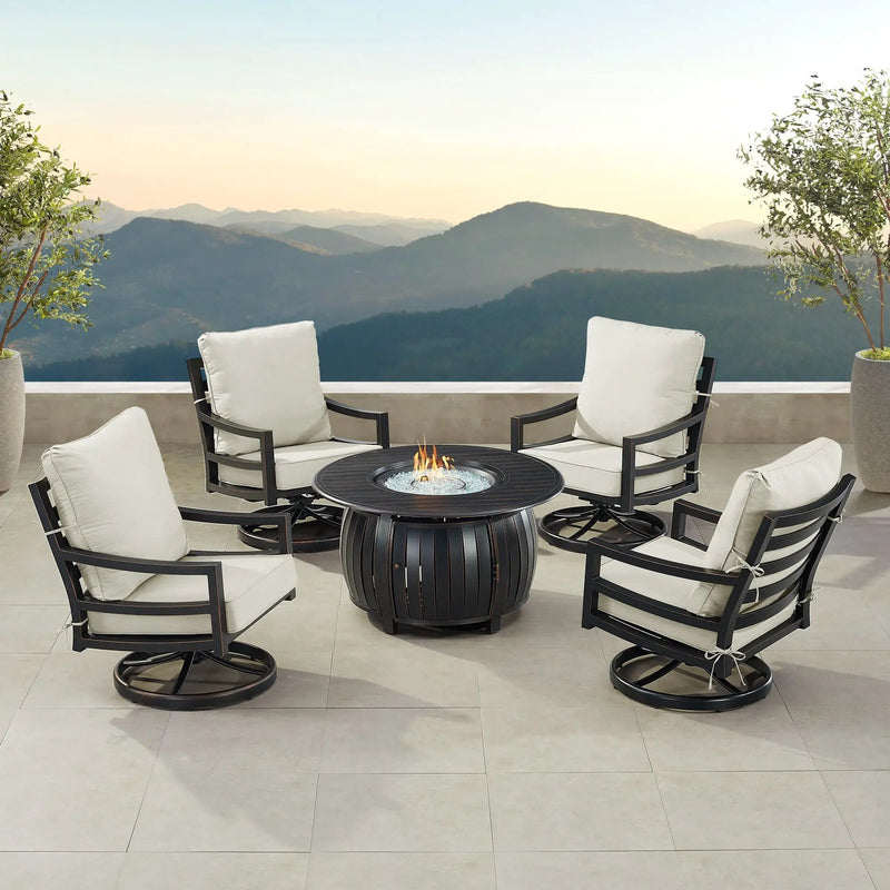 Black Aluminum Fire Table Set with Four Club Chairs by Sharicks