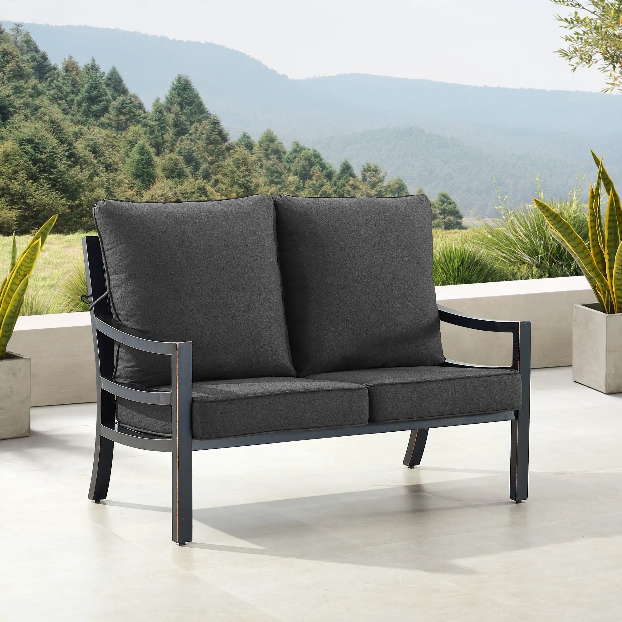 Black Aluminum Deep Seating Loveseat with Cushions by Sharicks