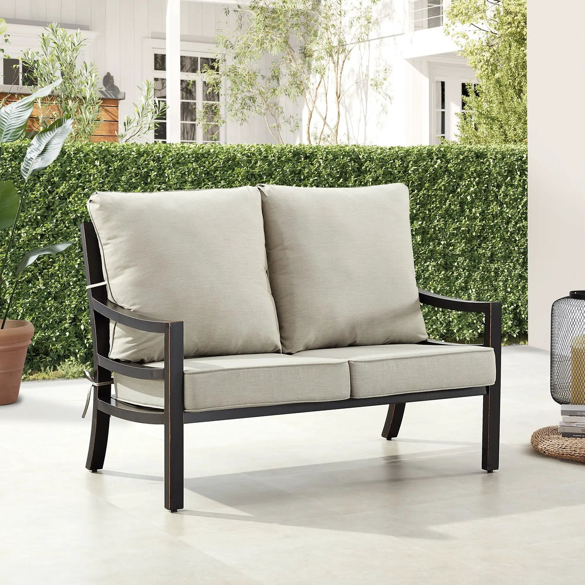 Black Aluminum Deep Seating Loveseat with Cushions by Sharicks