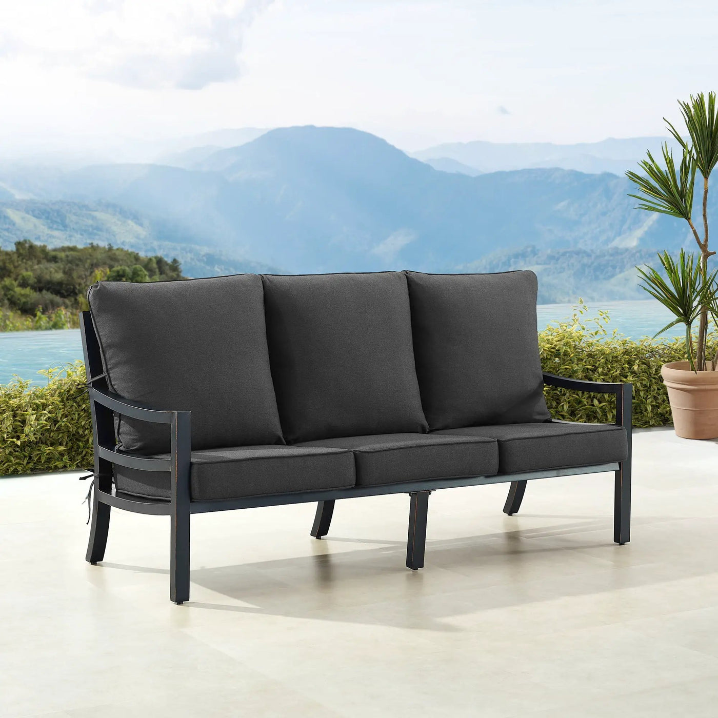 Black Aluminum Deep Seating Sofa with Cushions by Sharicks