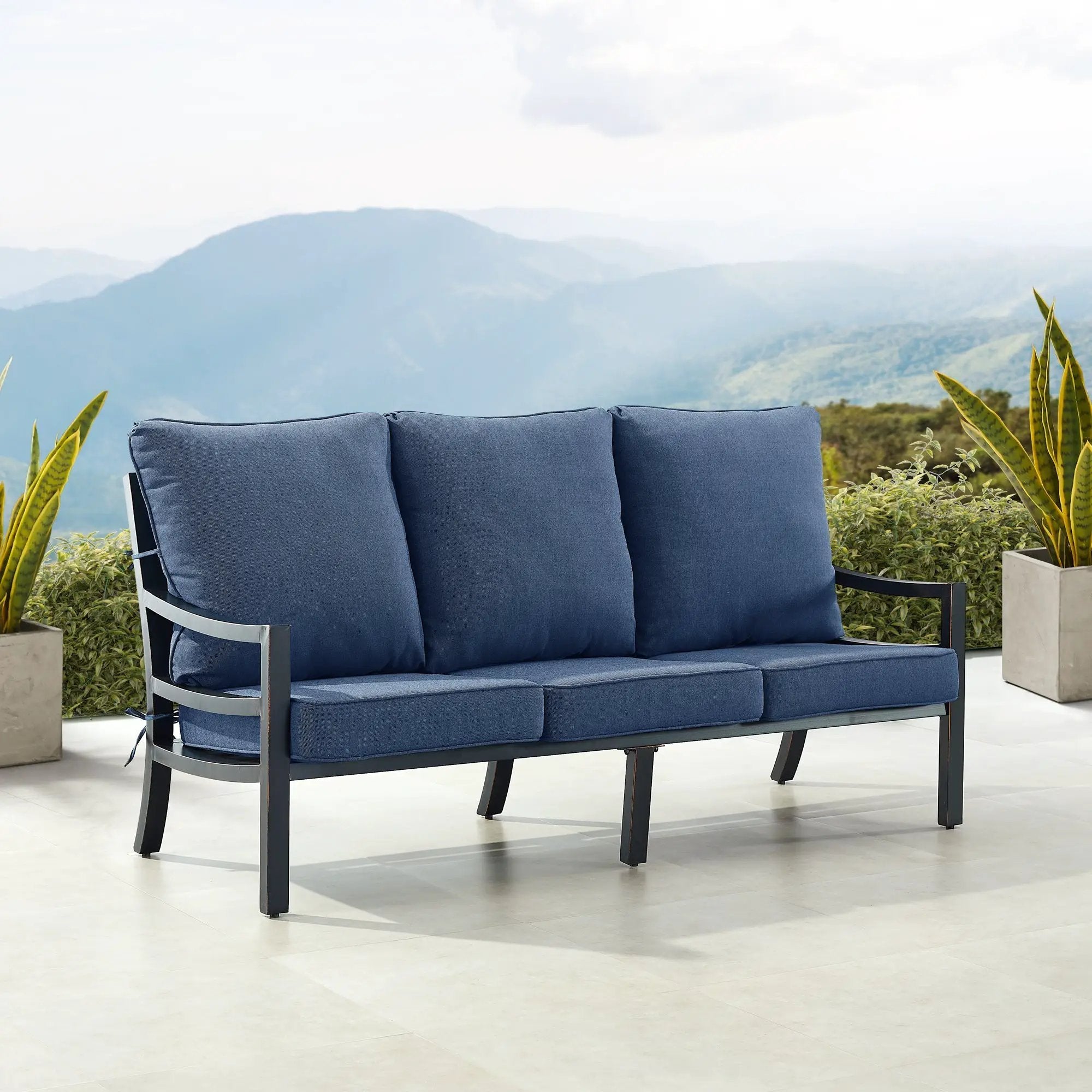 Black Aluminum Deep Seating Sofa with Cushions by Sharicks