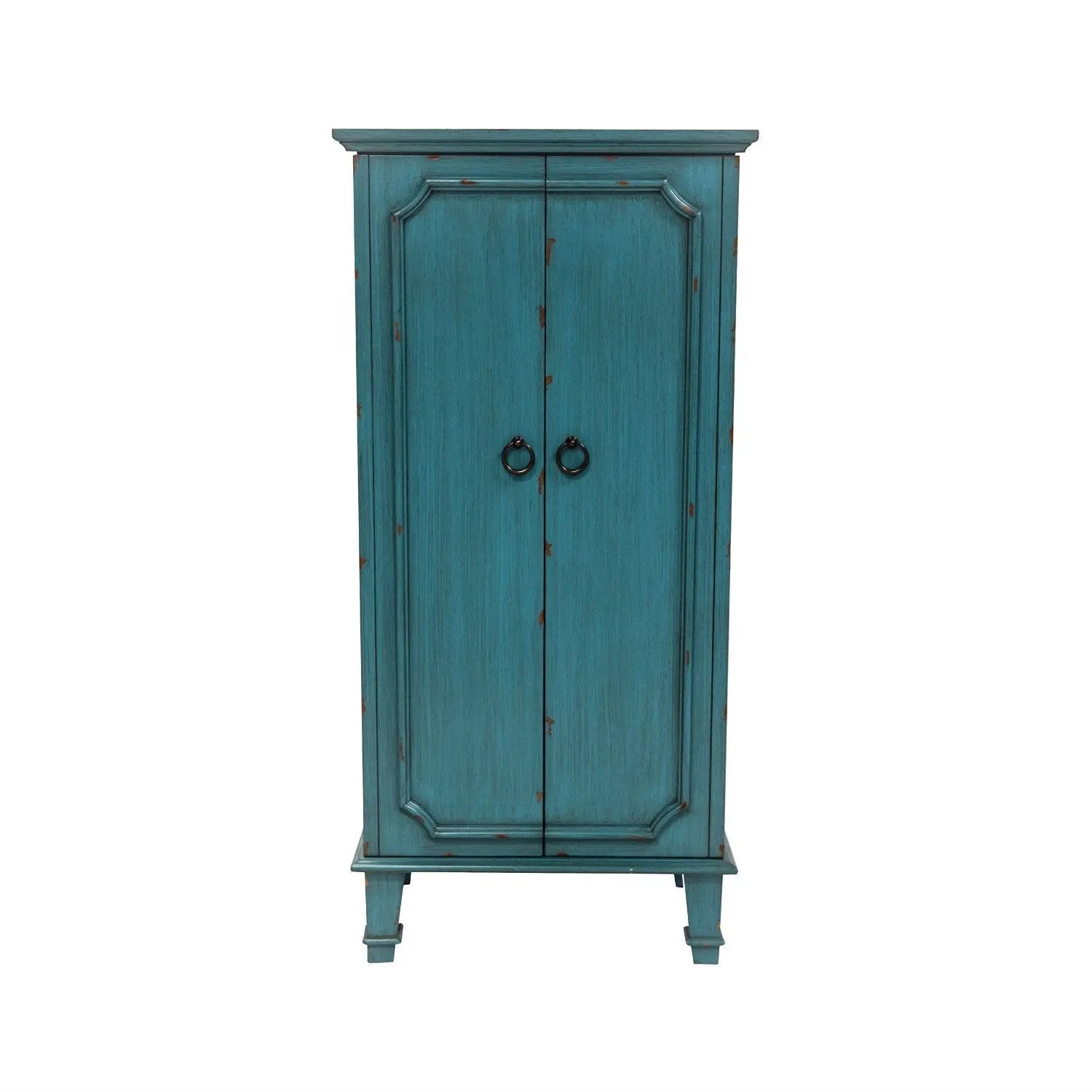 Vintage Turquoise Hand Painted Jewelry Armoire with Antique Drawer Pulls by HomePacific