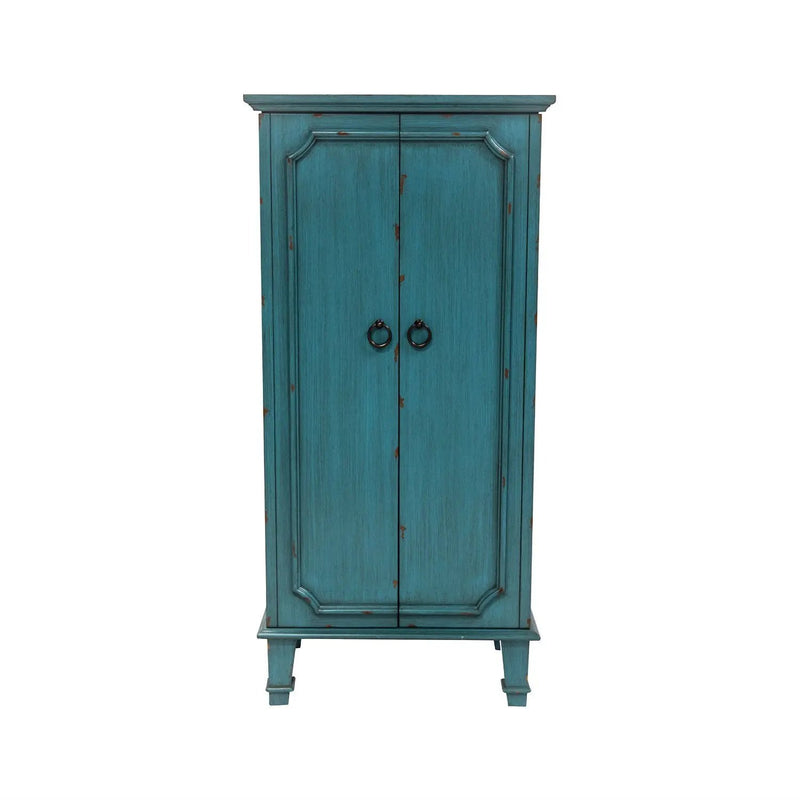 Vintage Turquoise Hand Painted Jewelry Armoire with Antique Drawer Pulls by HomePacific