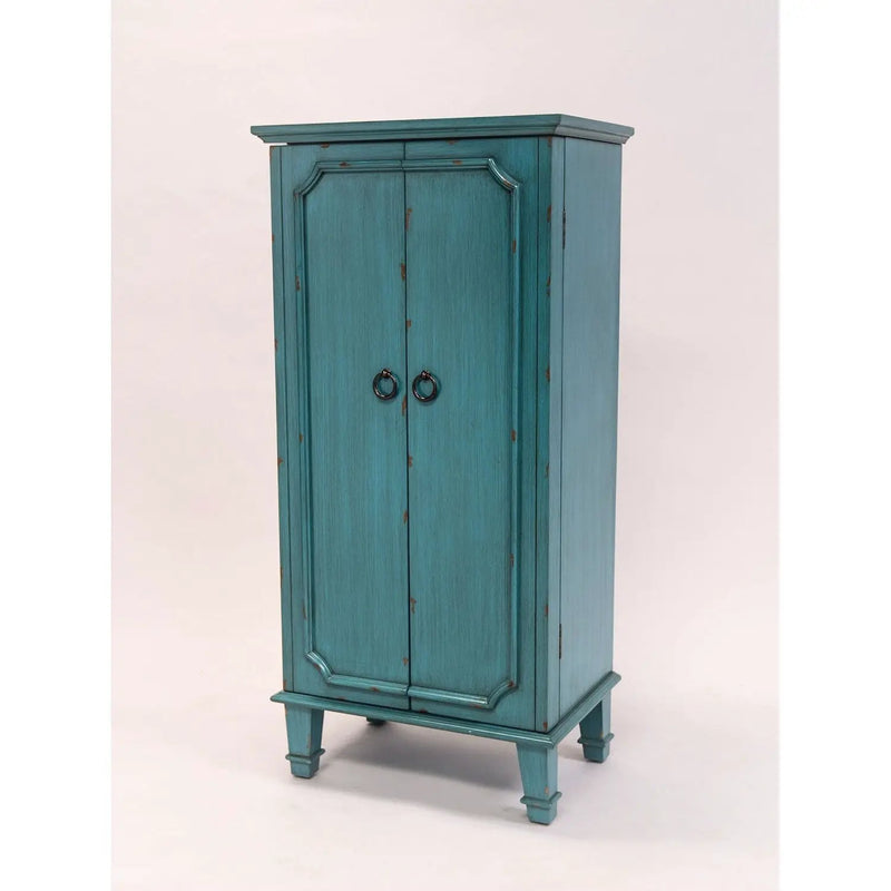 Vintage Turquoise Hand Painted Jewelry Armoire with Antique Drawer Pulls by HomePacific