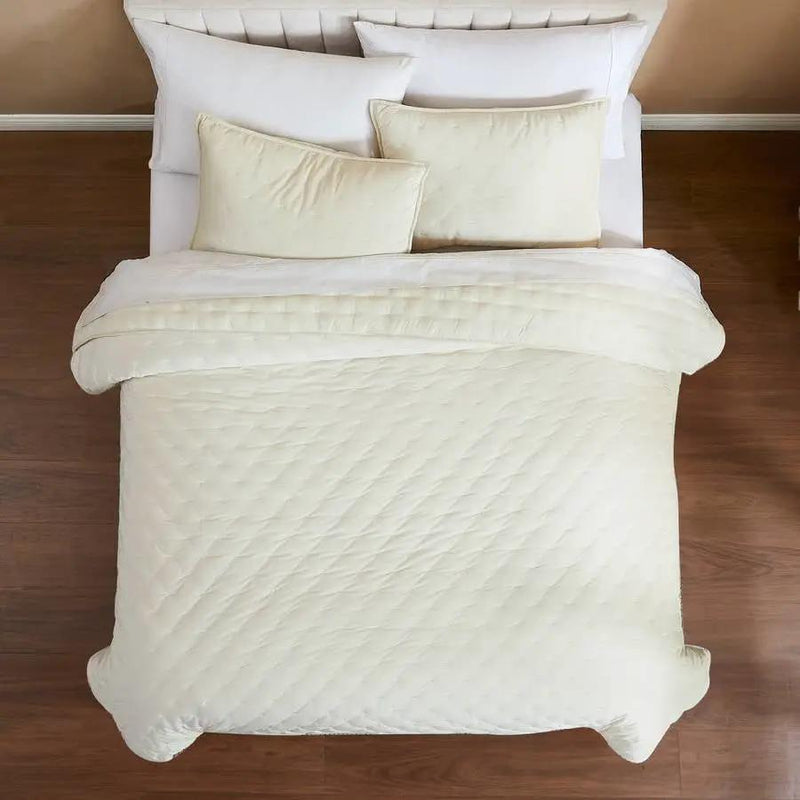 Full / Queen 3-Piece Cream Velvet Embroidered Super Soft Quilt Set by HomePacific