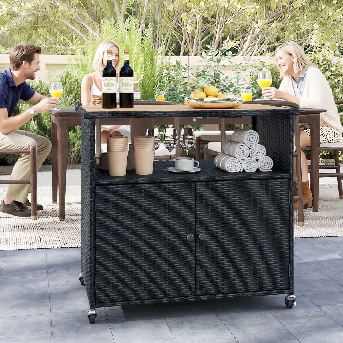 Outdoor Storage Cabinet with Acacia Wood Top and Lockable Wheels, photo 10 of 10