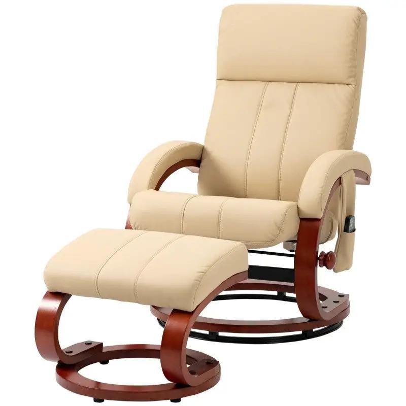 Adjustable Beige Faux Leather Electric Remote Massage Recliner Chair w/ Ottoman by HomePacific