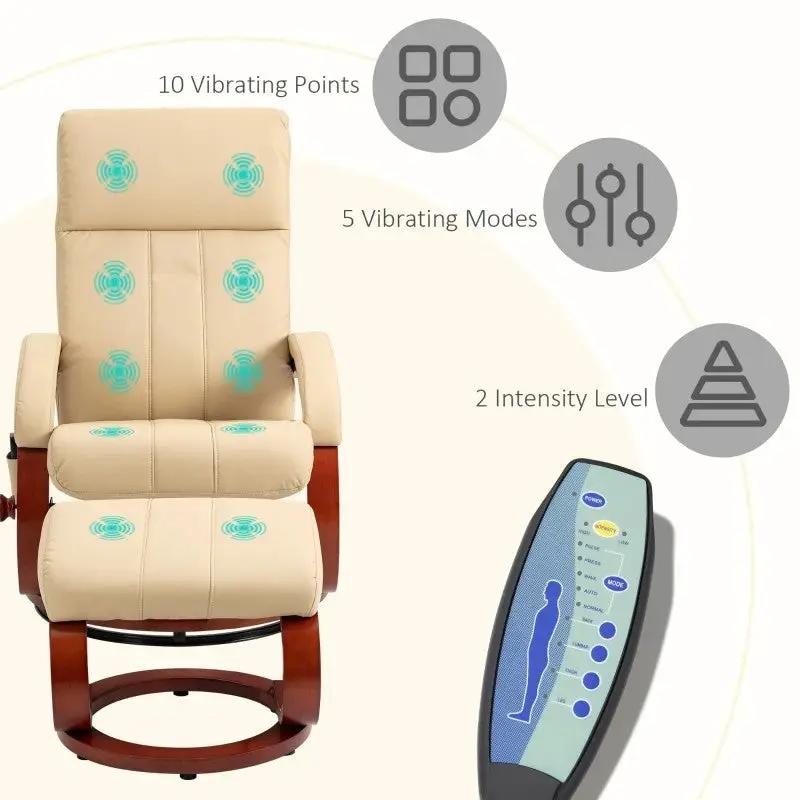Adjustable Beige Faux Leather Electric Remote Massage Recliner Chair w/ Ottoman by HomePacific