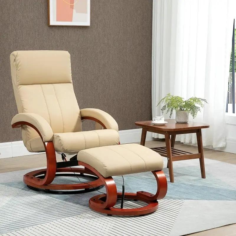 Adjustable Beige Faux Leather Electric Remote Massage Recliner Chair w/ Ottoman by HomePacific