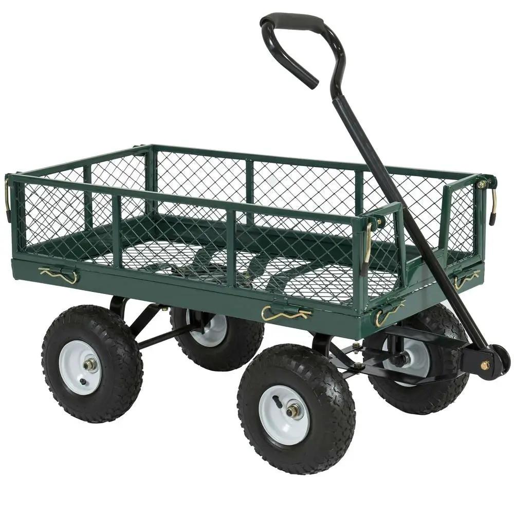 Heavy Duty Green Steel Garden Utility Cart Wagon with Removable Sides by HomePacific