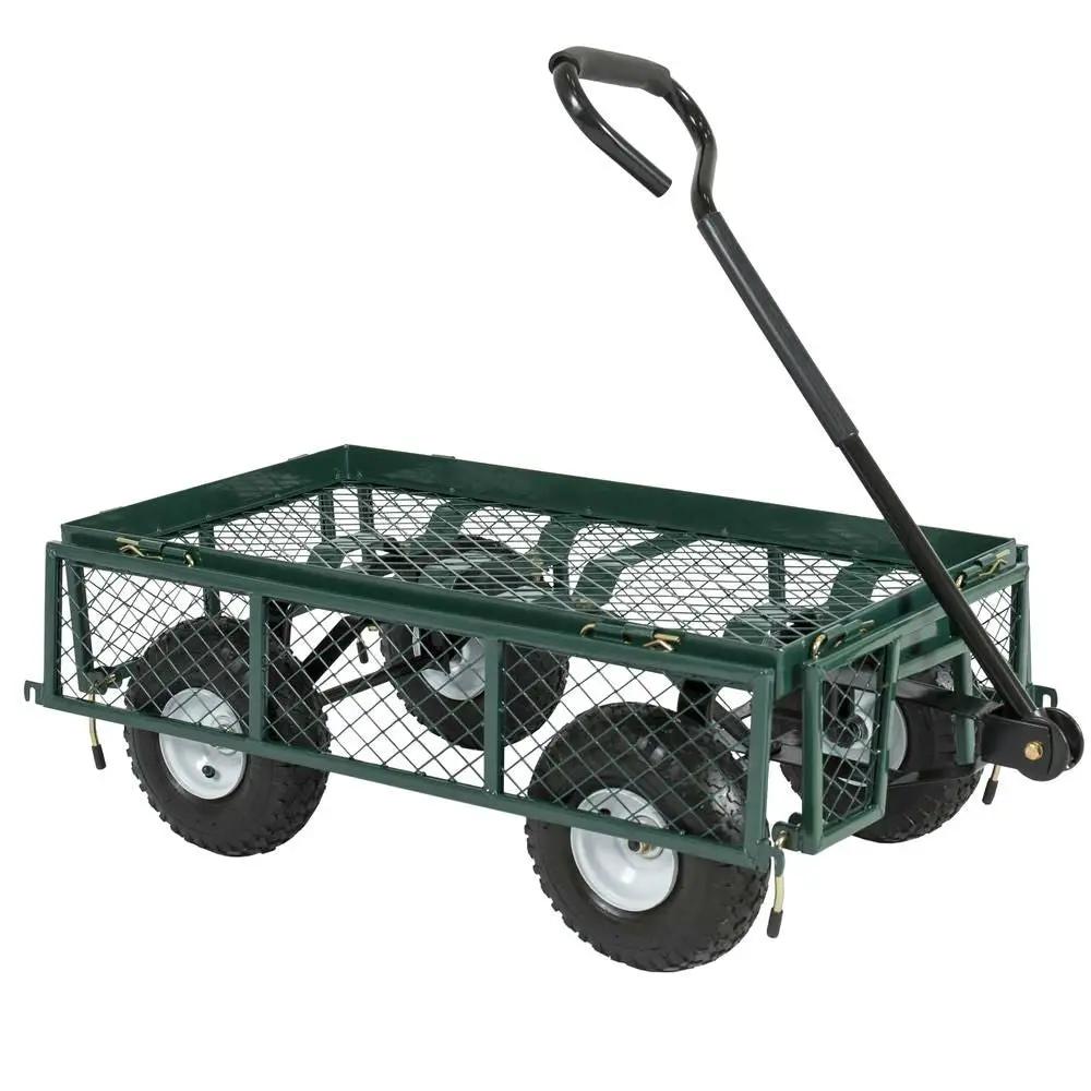 Heavy Duty Green Steel Garden Utility Cart Wagon with Removable Sides by HomePacific