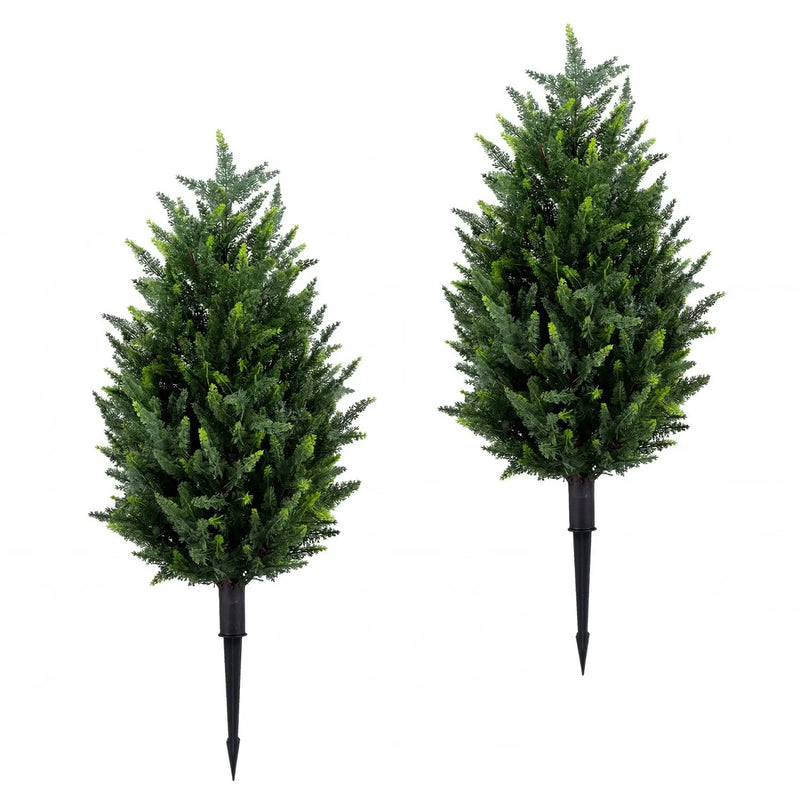 2 Pack 3 ft Artificial Cypress Topiary Trees with Ground Spikes for Indoor Outdoor by DirectDeals