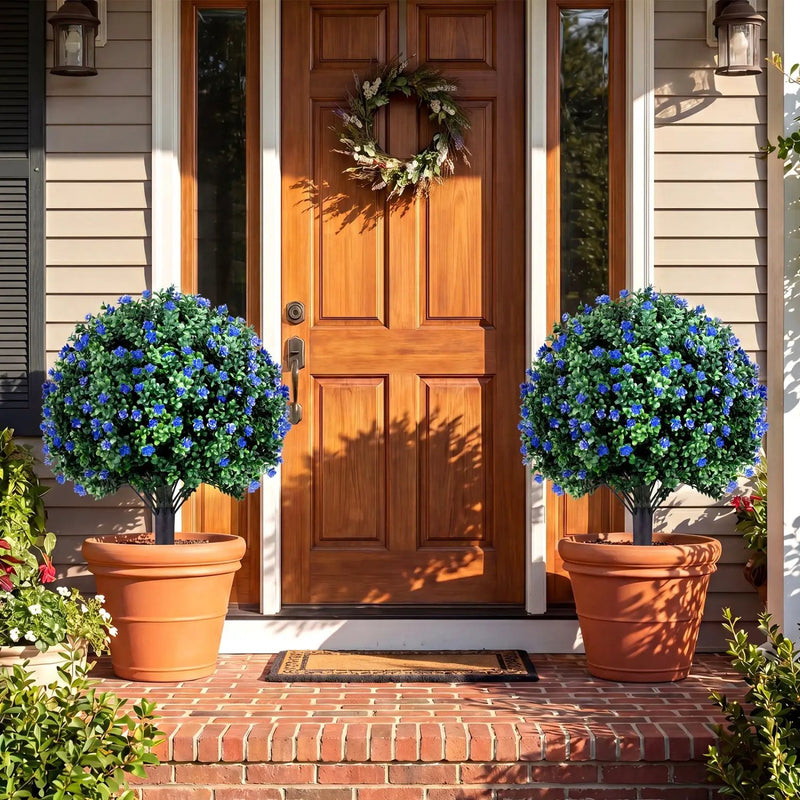 2 Pack Artificial Camellia Boxwood Topiary Ball Trees 27.5 Inches Faux Floral Shrubs by DirectDeals