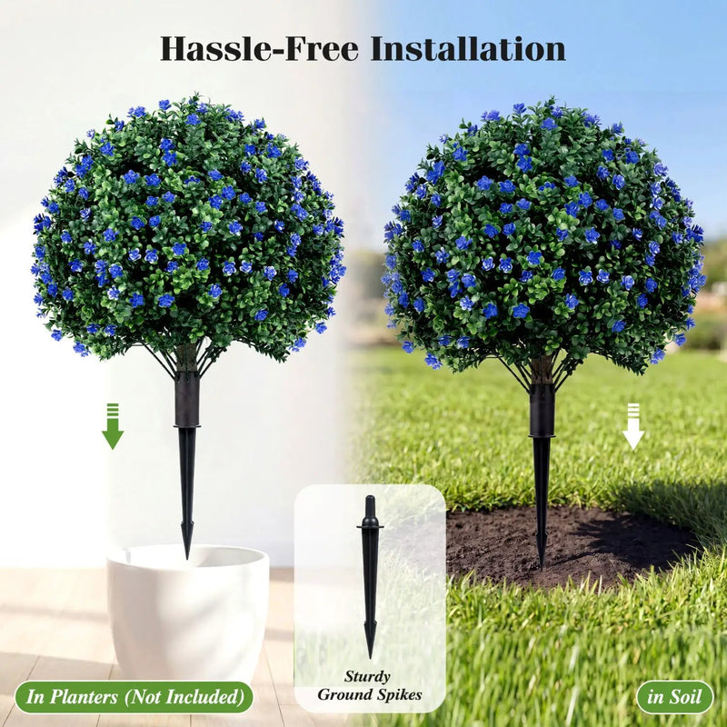 2 Pack Artificial Camellia Boxwood Topiary Ball Trees 27.5 Inches Faux Floral Shrubs by DirectDeals