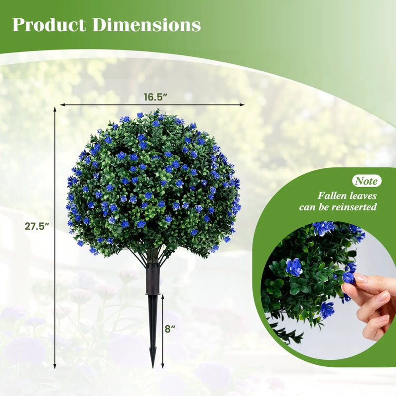 2 Pack Artificial Camellia Boxwood Topiary Ball Trees 27.5 Inches Faux Floral Shrubs by DirectDeals