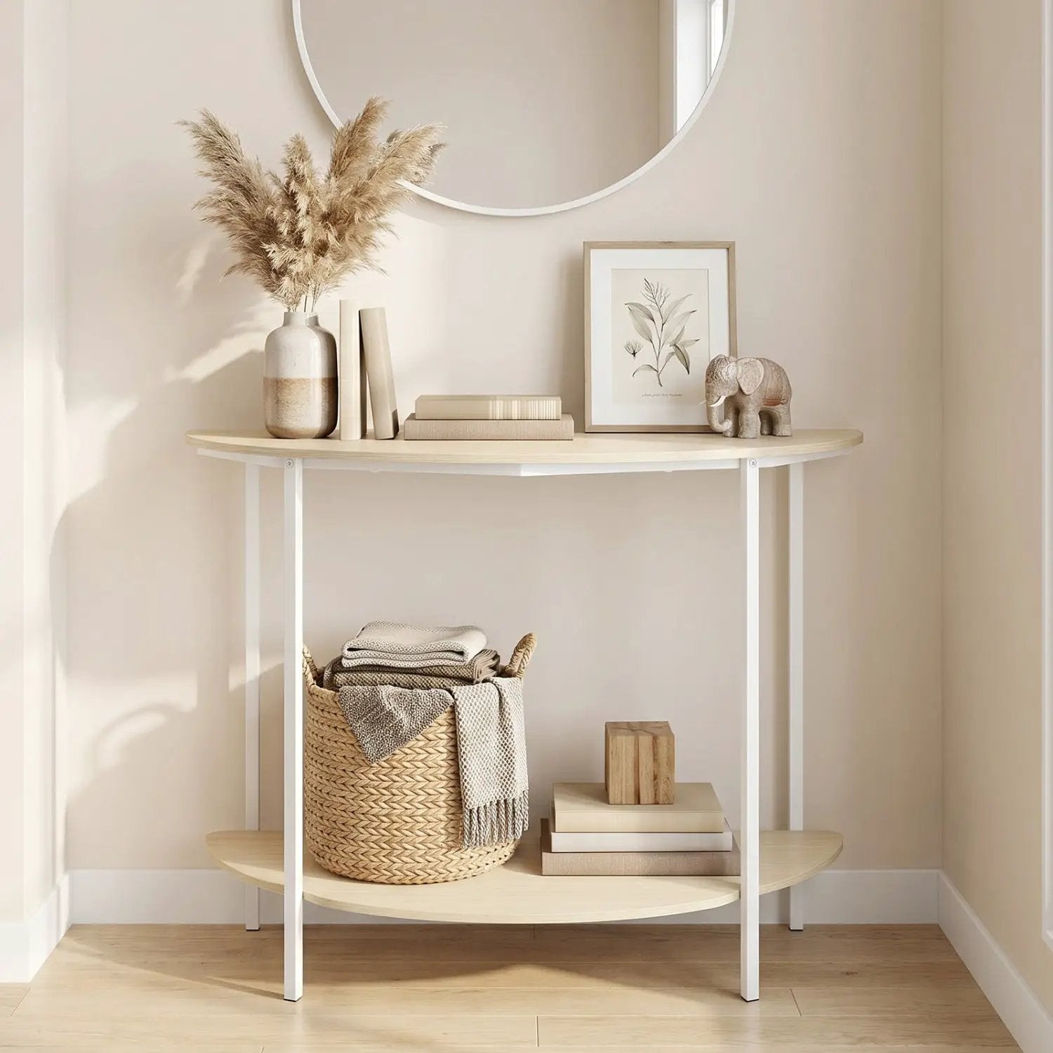 Half Moon Console Table 40 inch 2-Tier Entryway Table with Storage Shelf by DirectDeals