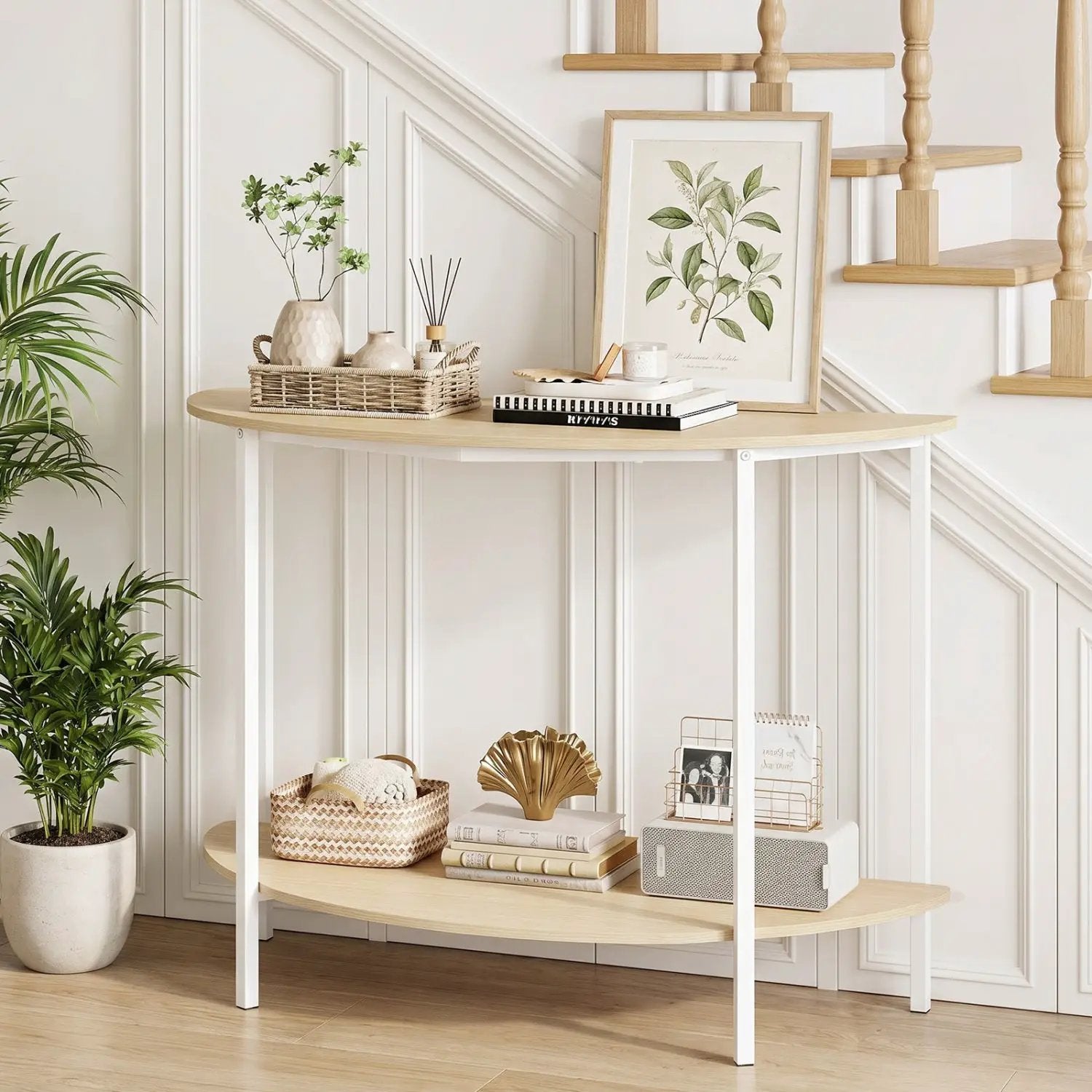 Half Moon Console Table 40 inch 2-Tier Entryway Table with Storage Shelf by DirectDeals