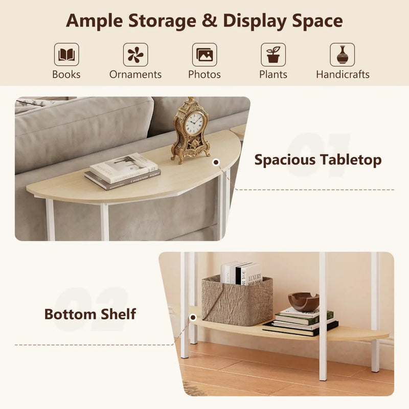 Half Moon Console Table 40 inch 2-Tier Entryway Table with Storage Shelf by DirectDeals