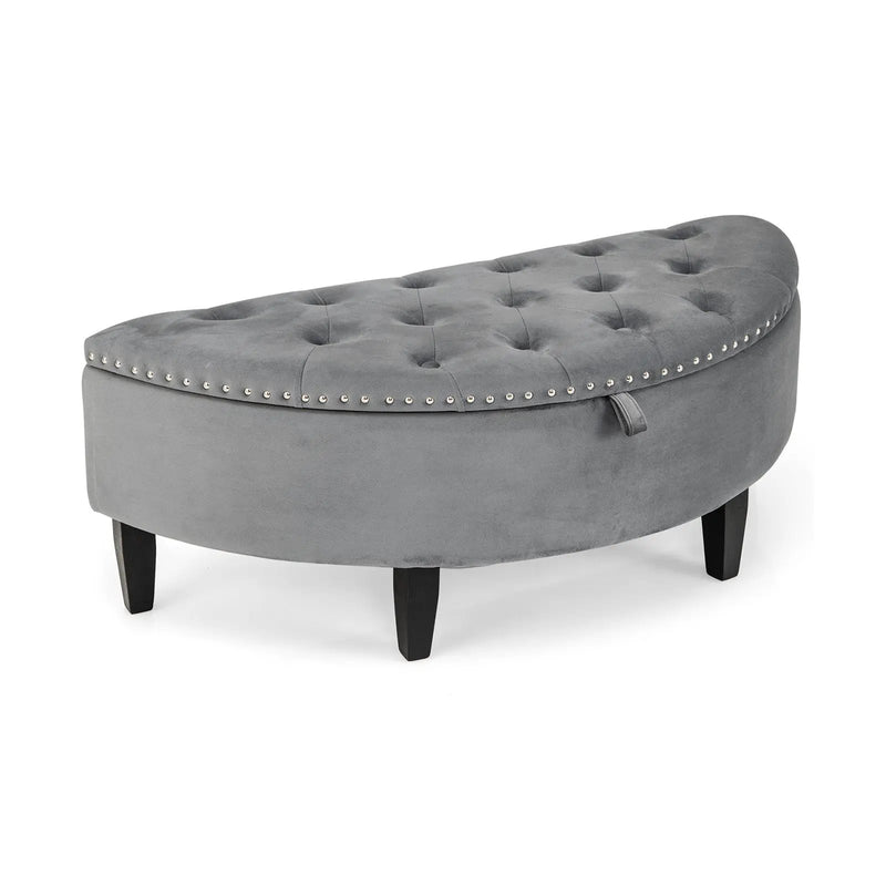Half Moon Storage Bench with Rubber Wood Legs-Gray by DirectDeals